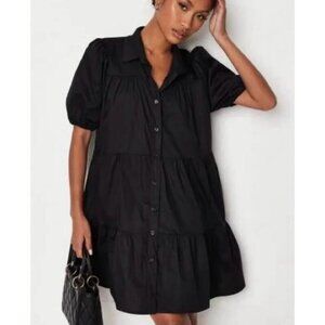Zara Poplin Tiered Babydoll Mini Dress Black Size Small Blogger Fav